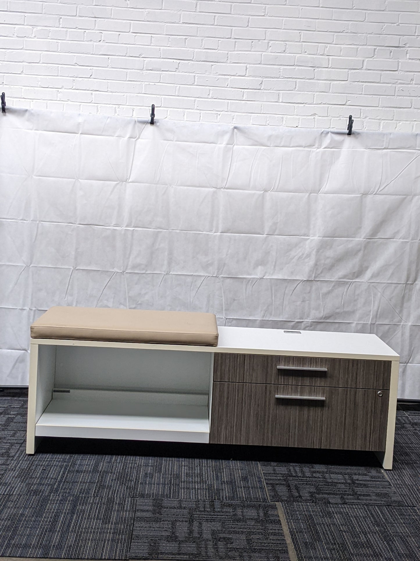 COMBINATION STORAGE CREDENZA WITH CUSHION SEAT